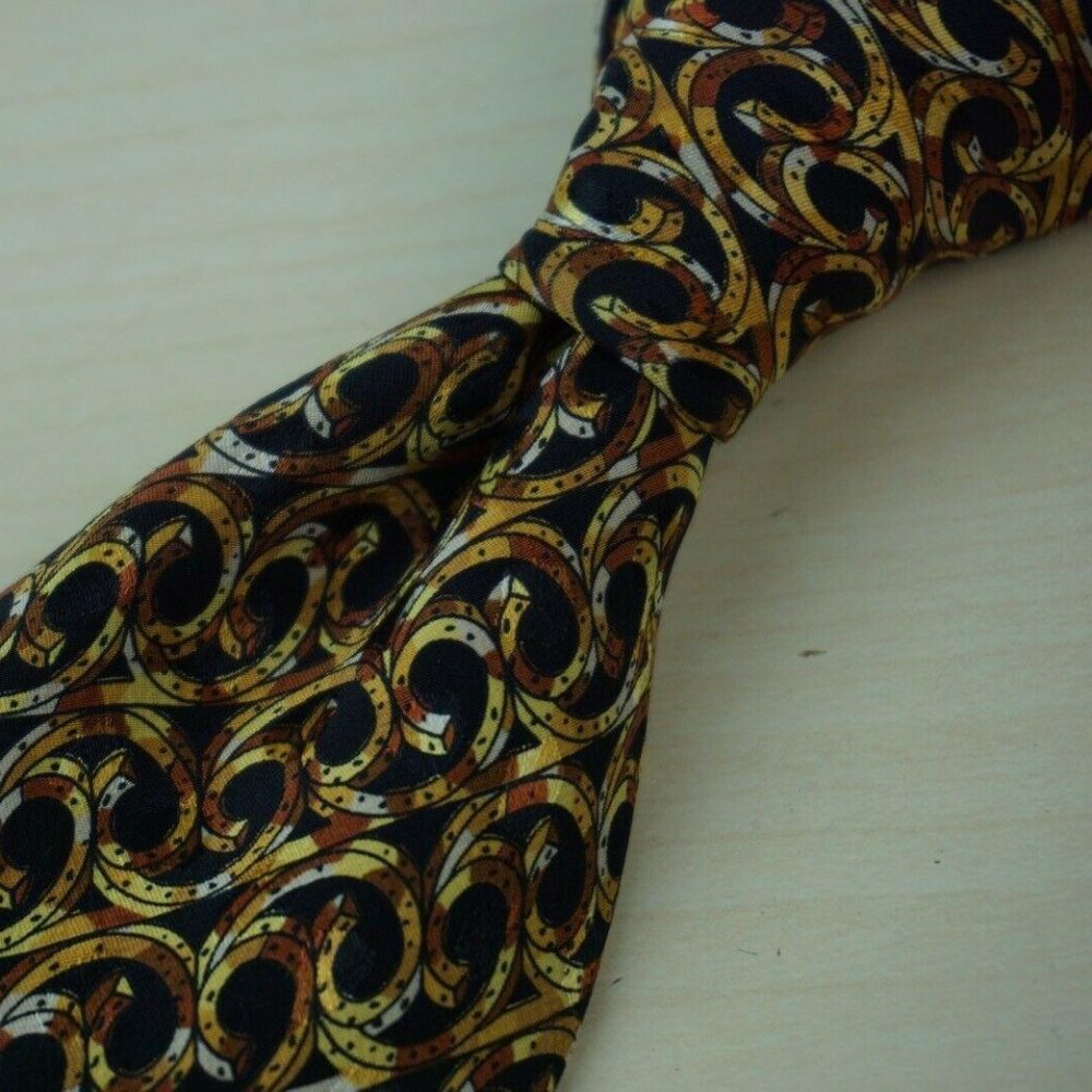 Brioni Roma Coal Black Gold Riveted Swirling tie